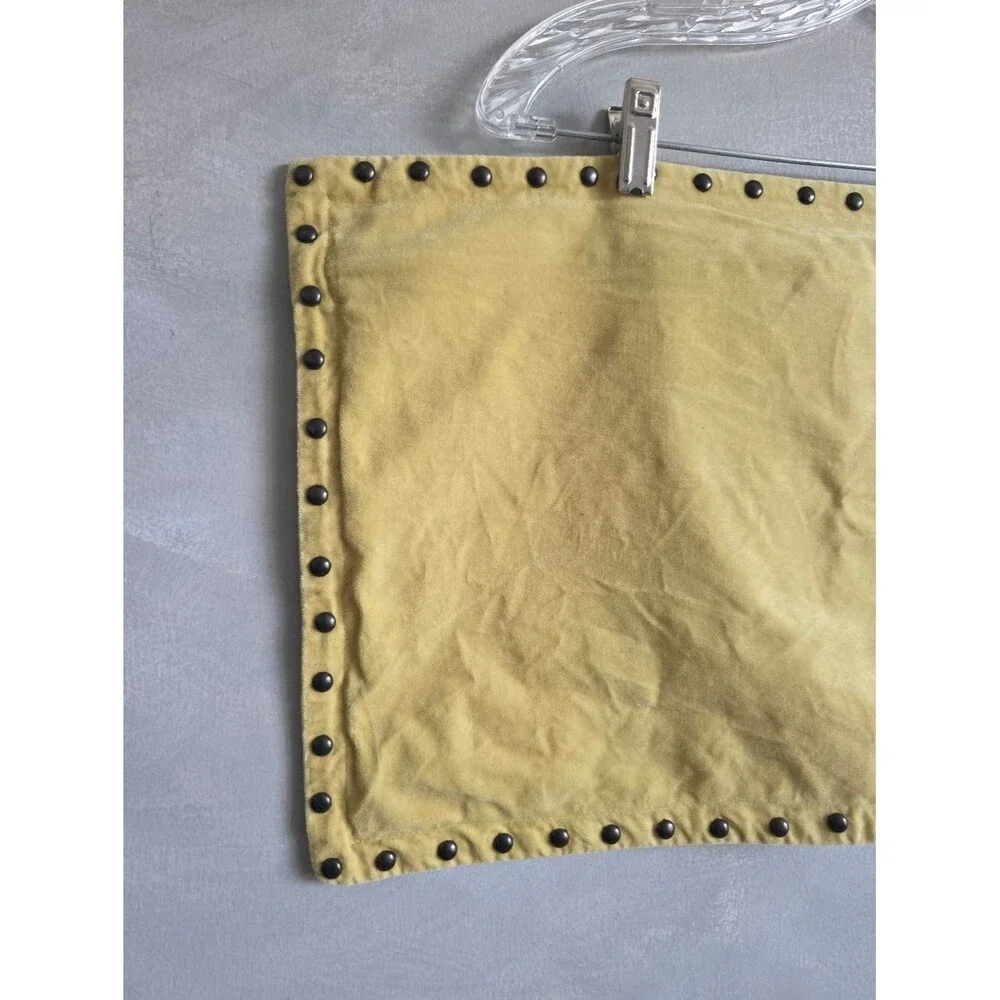 West Elm Yellow Green Velvet Studded Pillow Cover Lumbar 12x21